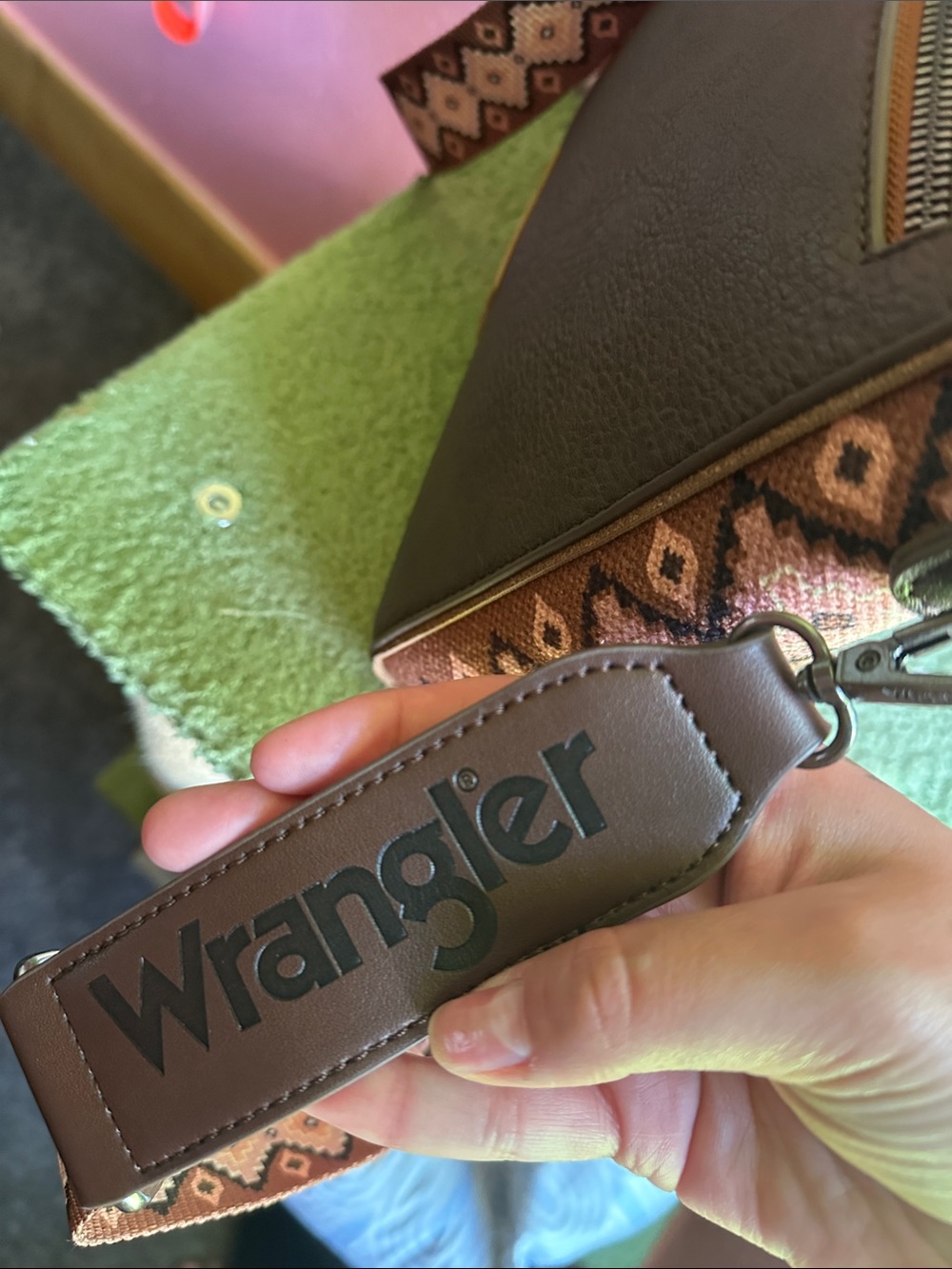 Wrangler Aztec Crossbody Purse with Guitar Strap and Matching Wallet Set - Picture 9 of 12